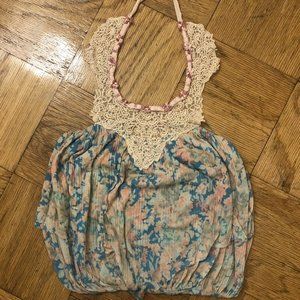Free People Tie Neck Lace Appliqué Bubble Top